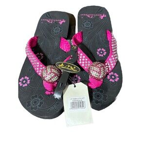Montana West Bejeweled Volleyball Flip Flop Pink Sandals Bling Rhinestone Size 7